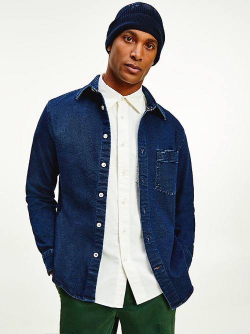 Tommy Hilfiger TH Flex Regular Fit Denim Overshirt Ingek Férfi Denim | TH425XPR