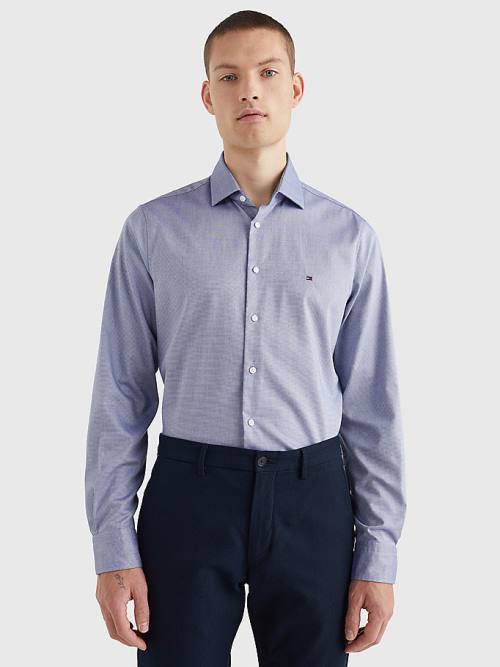 Tommy Hilfiger TH Flex Slim Fit Dobby Ingek Férfi Kék | TH148VSD