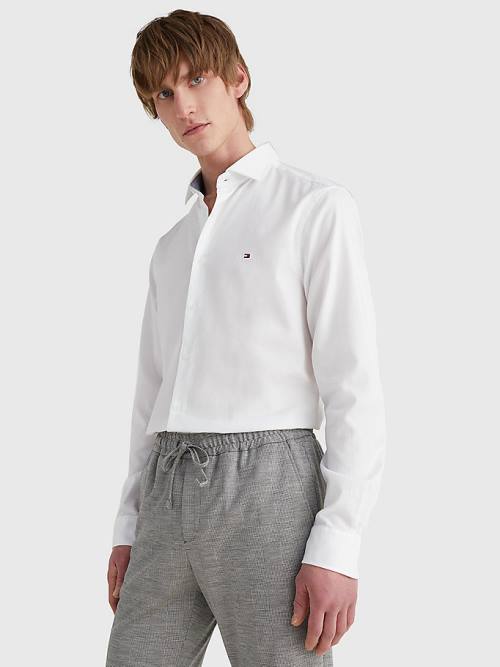 Tommy Hilfiger TH Flex Slim Fit Dobby Ingek Férfi Fehér | TH578HNT