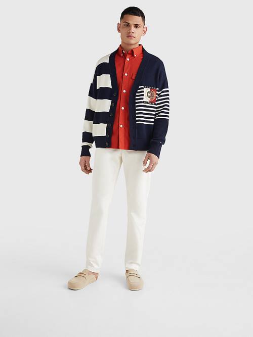 Tommy Hilfiger TH Flex Stripe Crest Cardigan Pulóverek Férfi Kék | TH573QDZ