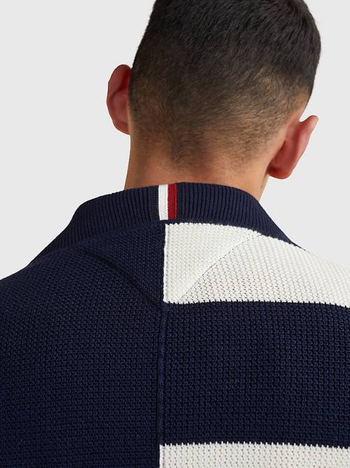 Tommy Hilfiger TH Flex Stripe Crest Cardigan Pulóverek Férfi Kék | TH573QDZ