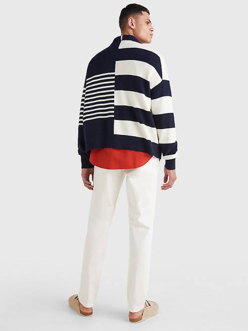 Tommy Hilfiger TH Flex Stripe Crest Cardigan Pulóverek Férfi Kék | TH573QDZ