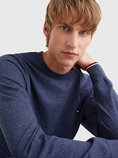 Tommy Hilfiger TH Flex Tipped Cuffs Jumper Pulóverek Férfi Kék | TH489TGC