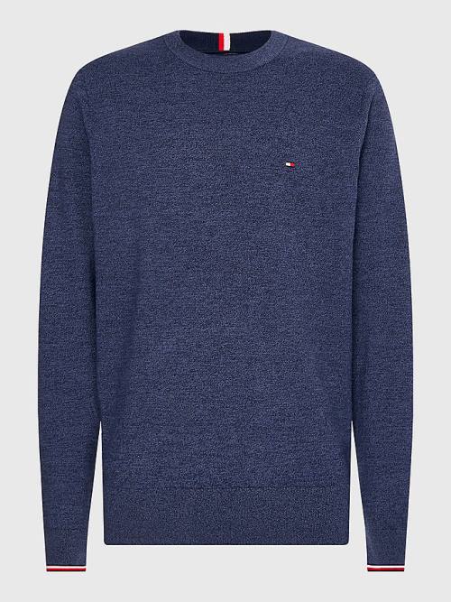 Tommy Hilfiger TH Flex Tipped Cuffs Jumper Pulóverek Férfi Kék | TH489TGC