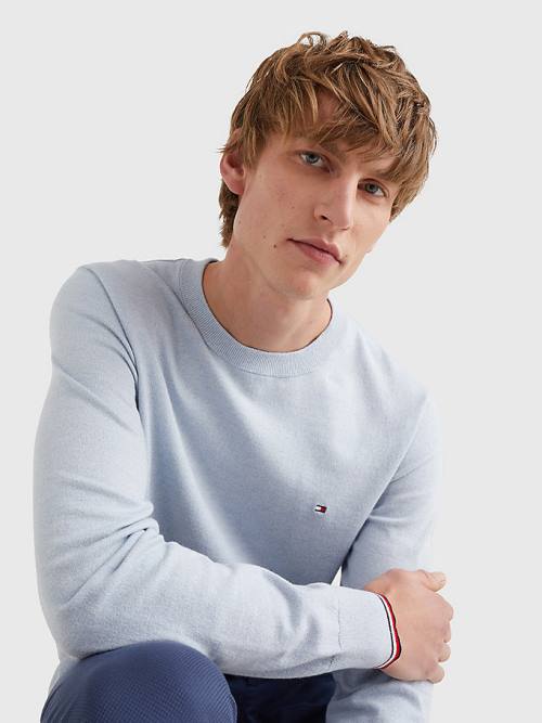 Tommy Hilfiger TH Flex Tipped Cuffs Jumper Pulóverek Férfi Kék | TH974AMJ