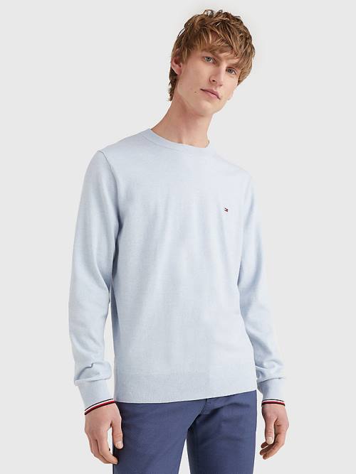 Tommy Hilfiger TH Flex Tipped Cuffs Jumper Pulóverek Férfi Kék | TH974AMJ