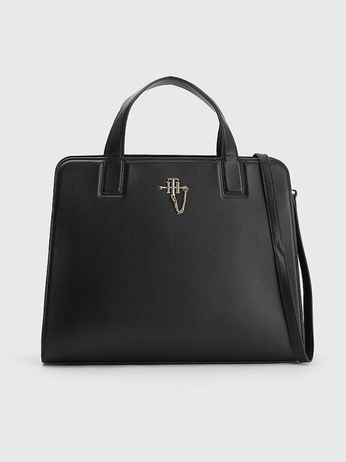 Tommy Hilfiger TH Interlock Chain Satchel Táska Női Fekete | TH631SDW