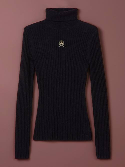 Tommy Hilfiger TH Kollekciók Crest Mock Turtleneck Slim Jumper Pulóverek Női Fekete | TH170DLC