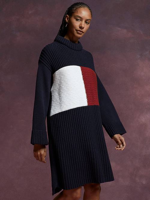 Tommy Hilfiger TH Kollekciók Flag Icon Relaxed Ruha Női Kék | TH129WUY