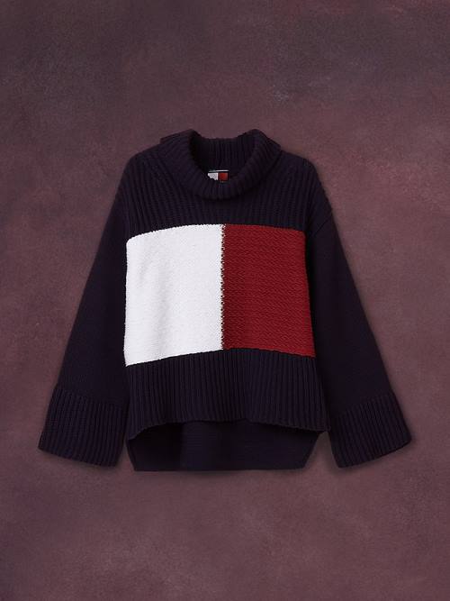 Tommy Hilfiger TH Kollekciók Flag Icon Ribbed Jumper Pulóverek Női Kék | TH495GVA