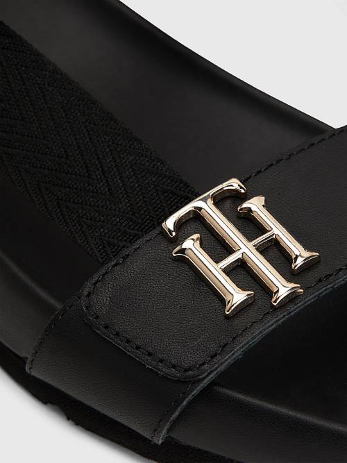 Tommy Hilfiger TH Monogram Pántos Szandál Női Fekete | TH328ROF