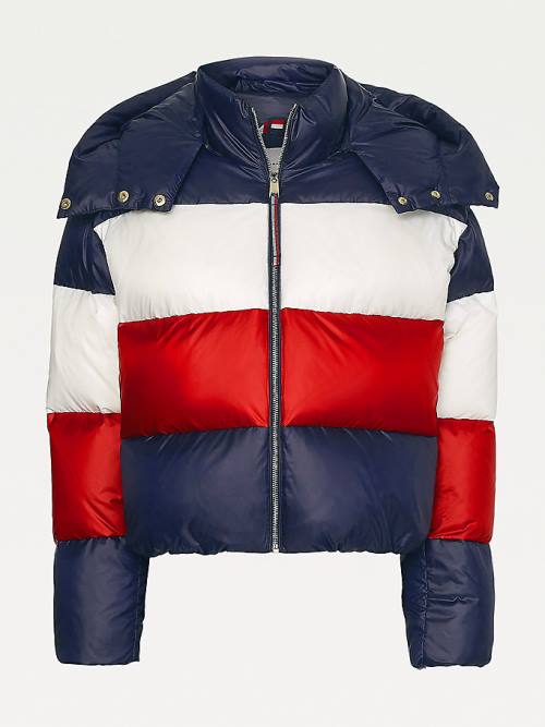 Tommy Hilfiger TH Protect Colour-Blocked Down Puffer Kabát Női Kék | TH382UHV