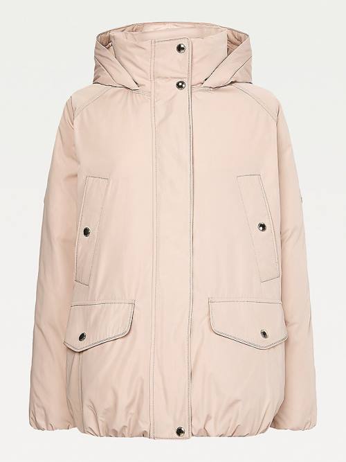 Tommy Hilfiger TH Protect Csuklyás Down Puffer Kabát Női Bézs | TH265QPY