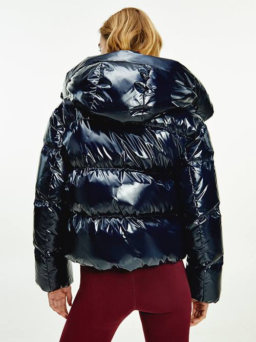 Tommy Hilfiger TH Protect Glossy Down-Filled Puffer Kabát Női Kék | TH045ELW