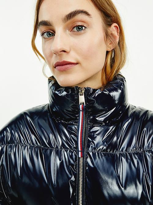 Tommy Hilfiger TH Protect Glossy Down-Filled Puffer Kabát Női Kék | TH045ELW