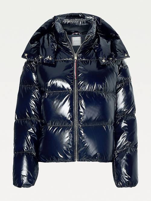 Tommy Hilfiger TH Protect Glossy Down-Filled Puffer Kabát Női Kék | TH045ELW