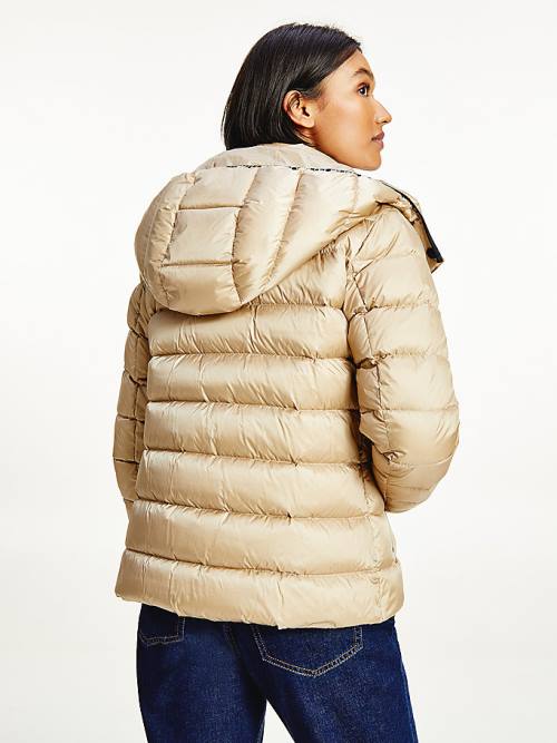 Tommy Hilfiger TH Protect High-Shine Down Puffer Kabát Női Bézs | TH519XJI