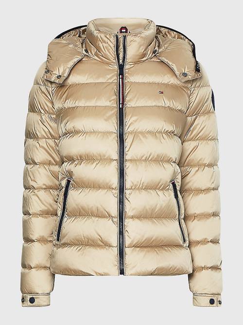 Tommy Hilfiger TH Protect High-Shine Down Puffer Kabát Női Bézs | TH519XJI