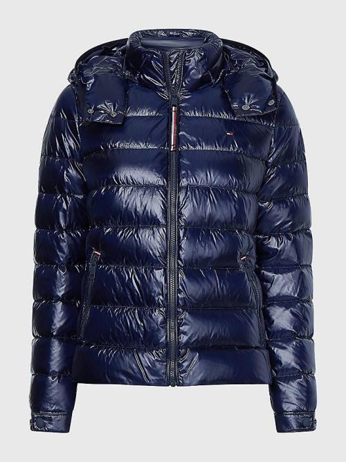 Tommy Hilfiger TH Protect High-Shine Down Puffer Kabát Női Kék | TH690GZE