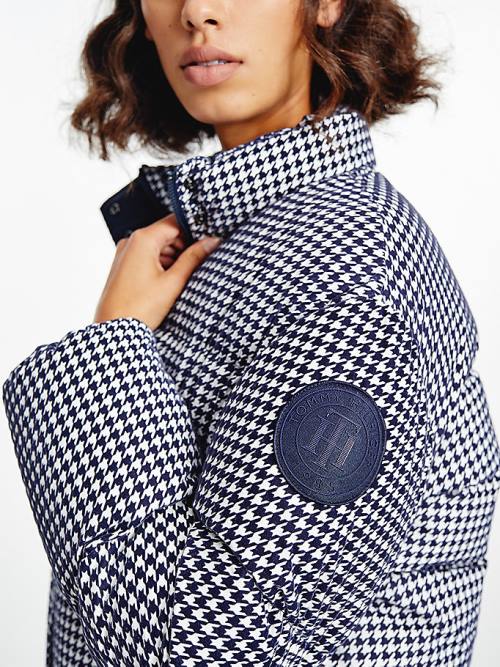 Tommy Hilfiger TH Protect Houndstooth Relaxed Down Kabát Női Kék | TH845GAI