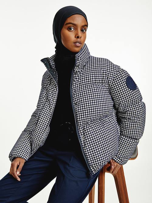 Tommy Hilfiger TH Protect Houndstooth Relaxed Down Kabát Női Kék | TH845GAI