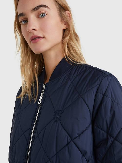 Tommy Hilfiger TH Protect Longline Quilted Bomber Coat Kabát Női Kék | TH341NMQ