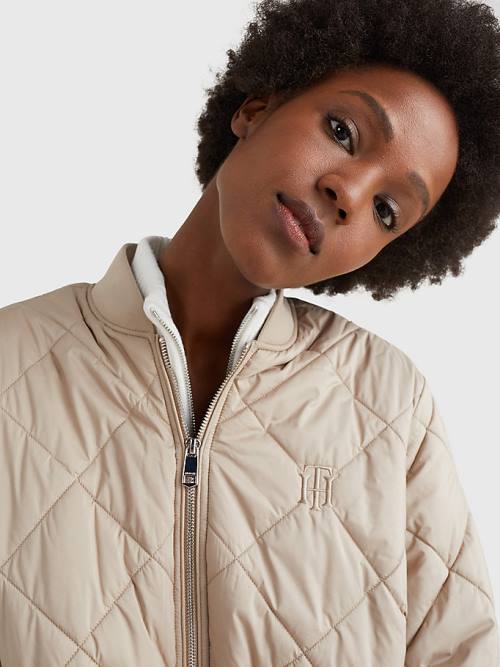 Tommy Hilfiger TH Protect Longline Quilted Bomber Coat Kabát Női Bézs | TH725RDC