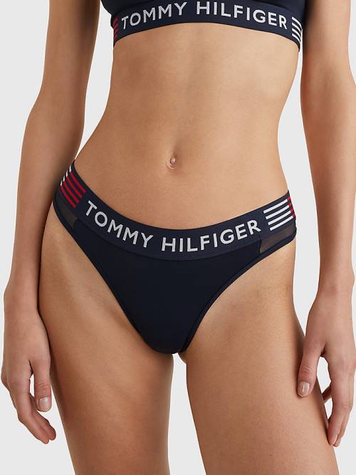 Tommy Hilfiger TH Stretch Colour-Blocked Tanga Fehérnemű Női Kék | TH306QRU