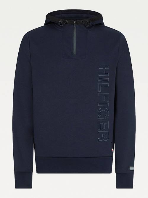 Tommy Hilfiger TH Tech Essential Logo Quarter-Zip Kapucnis Pulóver Férfi Kék | TH017YEU