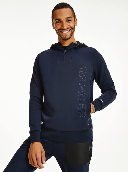 Tommy Hilfiger TH Tech Essential Logo Quarter-Zip Kapucnis Pulóver Férfi Kék | TH017YEU