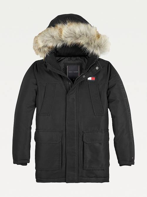 Tommy Hilfiger TH Tech Faux Fur Trim Parka Kabát Fiú Fekete | TH592RUQ