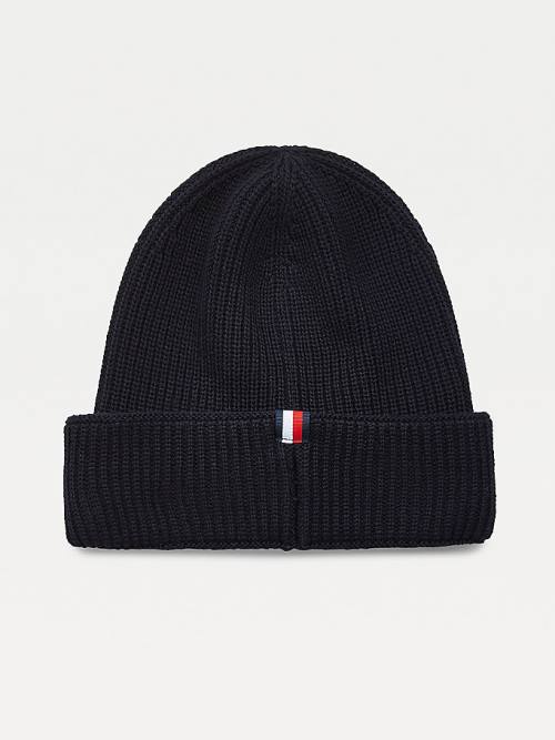 Tommy Hilfiger TH Tech Knitted Badge Beanie Kalap Férfi Kék | TH457GOV