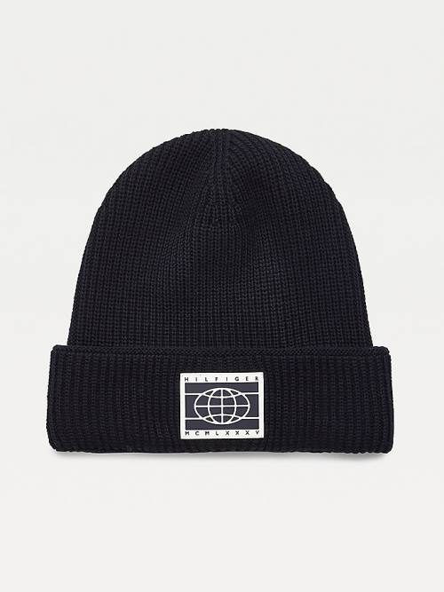 Tommy Hilfiger TH Tech Knitted Badge Beanie Kalap Férfi Kék | TH457GOV