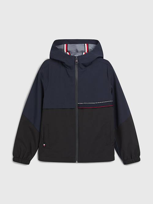 Tommy Hilfiger TH Tech Recycled Polyester Colour-Blocked Windbreaker Kabát Fiú Kék | TH571JUM