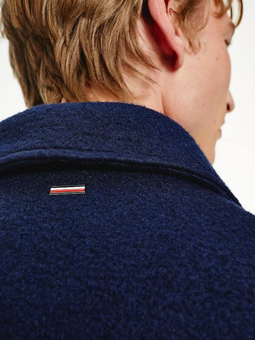 Tommy Hilfiger TH Tech Wool Blend Zip-Thru Shacket Kabát Férfi Kék | TH348ETO