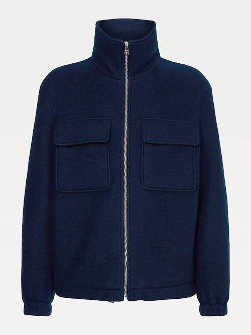 Tommy Hilfiger TH Tech Wool Blend Zip-Thru Shacket Kabát Férfi Kék | TH348ETO