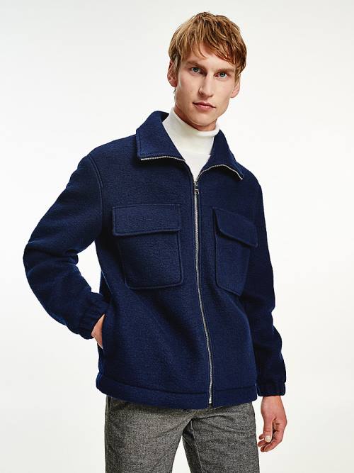 Tommy Hilfiger TH Tech Wool Blend Zip-Thru Shacket Kabát Férfi Kék | TH348ETO