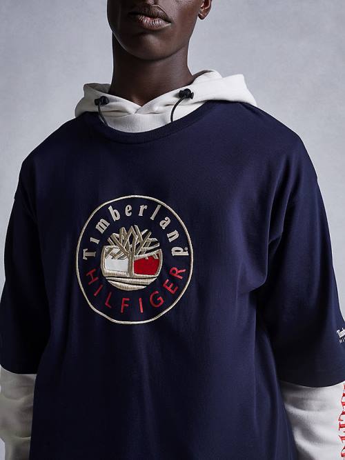 Tommy Hilfiger TOMMYXTIMBERLAND Dual Gender Logo Póló Férfi Kék | TH408RZV