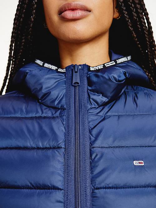 Tommy Hilfiger Tape Detail Quilted Csuklyás Kabát Női Kék | TH053ONW