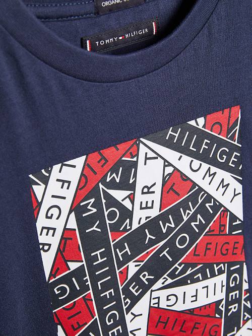 Tommy Hilfiger Tape Logo Organic Pamut Póló Fiú Kék | TH593EMI