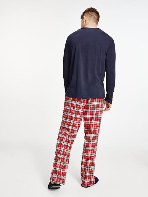 Tommy Hilfiger Tartan Flannel And Slippers Set Pizsama Férfi Kék | TH017ZMK