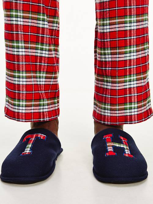 Tommy Hilfiger Tartan Flannel And Slippers Set Pizsama Férfi Kék | TH017ZMK