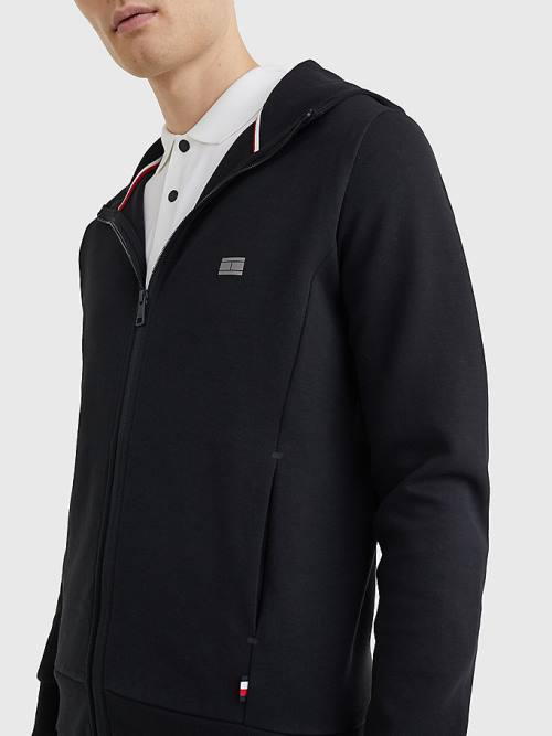 Tommy Hilfiger Tech Essentials Csuklyás Zip-Thru Kapucnis Pulóver Férfi Fekete | TH408NHD