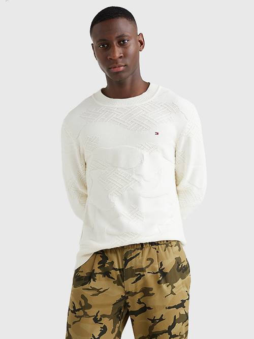 Tommy Hilfiger Textured Camo Jumper Pulóverek Férfi Fehér | TH381OCW