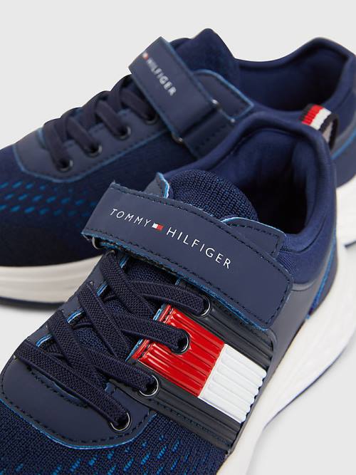 Tommy Hilfiger Textured Flag Mesh Panel Tornacipő Fiú Kék | TH975PTV