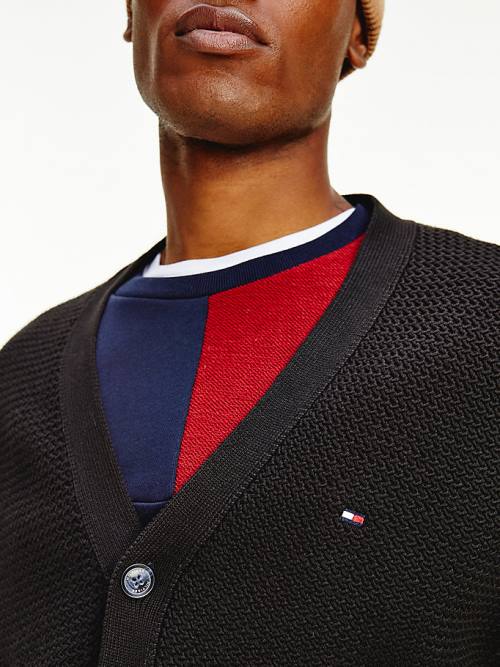 Tommy Hilfiger Textured Relaxed Fit Cardigan Pulóverek Férfi Fekete | TH359XEQ