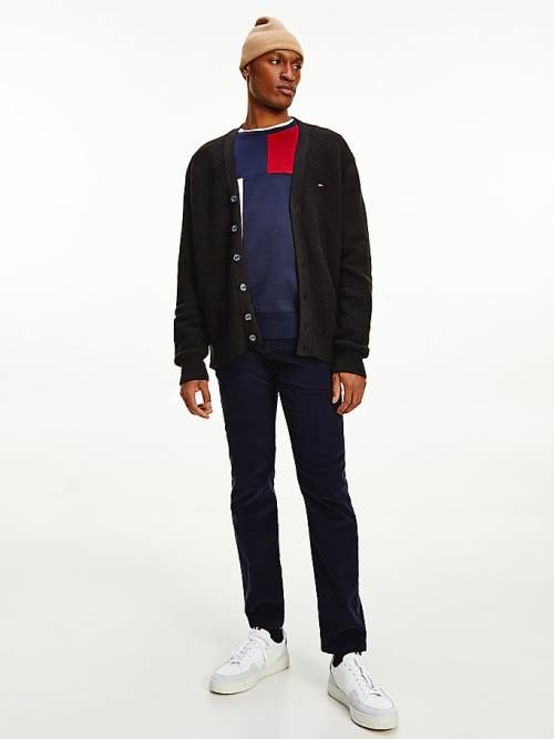 Tommy Hilfiger Textured Relaxed Fit Cardigan Pulóverek Férfi Fekete | TH359XEQ