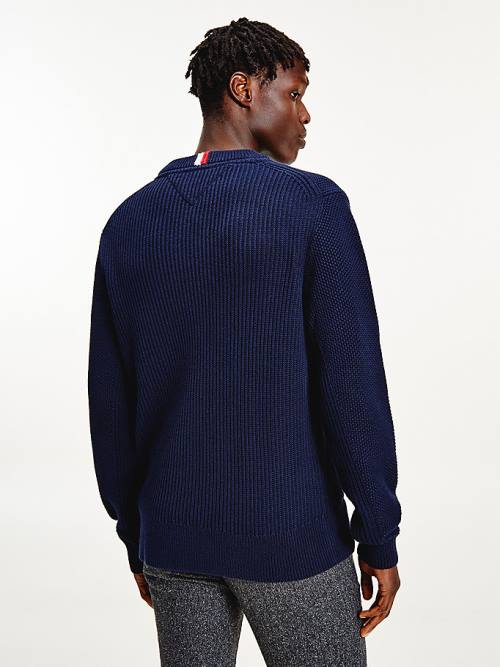 Tommy Hilfiger Textured Relaxed Fit Jumper Pulóverek Férfi Kék | TH467NCF