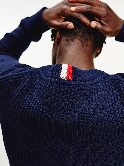 Tommy Hilfiger Textured Relaxed Fit Jumper Pulóverek Férfi Kék | TH467NCF