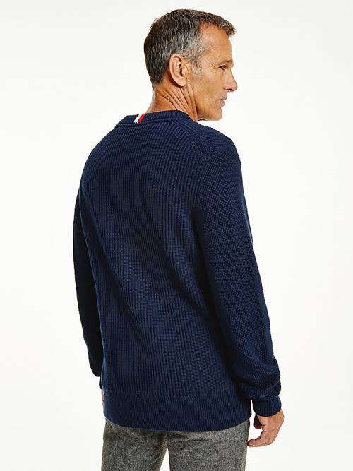 Tommy Hilfiger Textured Relaxed Fit Jumper Pulóverek Férfi Kék | TH467NCF